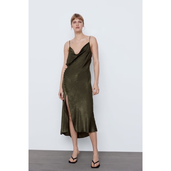 NWOT Zara Lingerie Style Dress in Dark Khaki - Picture 5 of 5